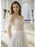 Ivory Beaded Lace Glitter Tulle Wedding Dress With Detachable Straps